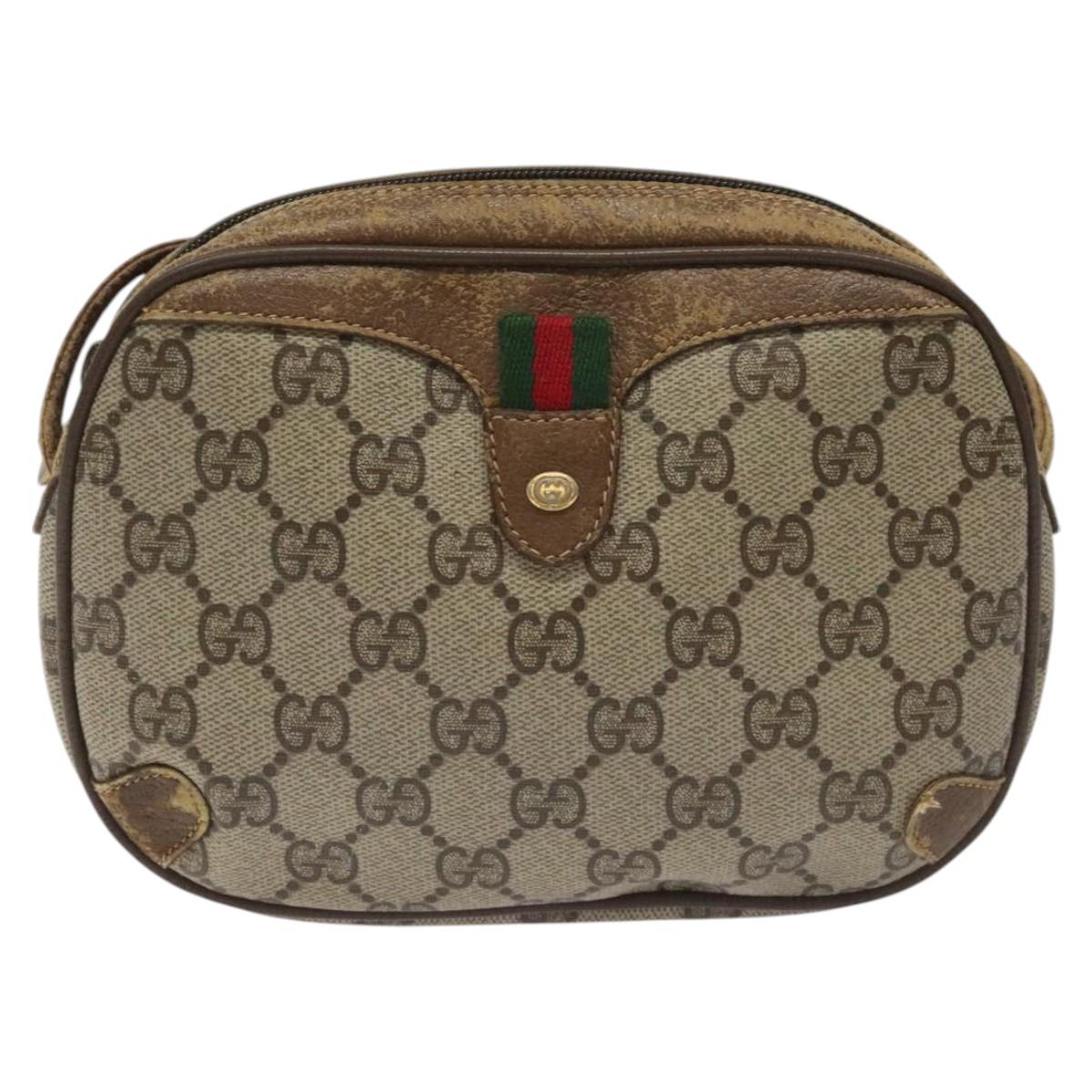 GUCCI GG Supreme Web Sherry Line Shoulder Bag PVC Beige 89 02 066 Auth EC117