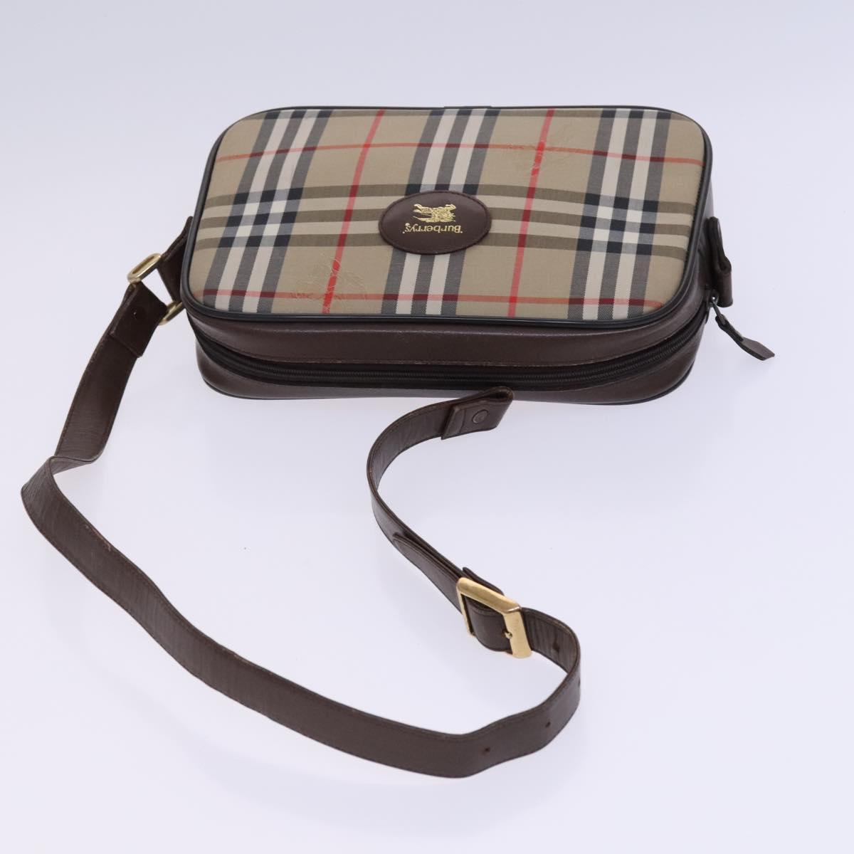 BURBERRY Nova Check Blue Label Shoulder Bag Canvas 3Set Beige Auth EC141