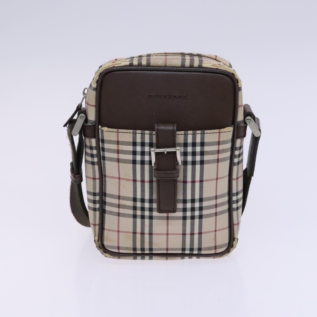 BURBERRY Nova Check Blue Label Shoulder Bag Canvas 3Set Beige Auth EC141