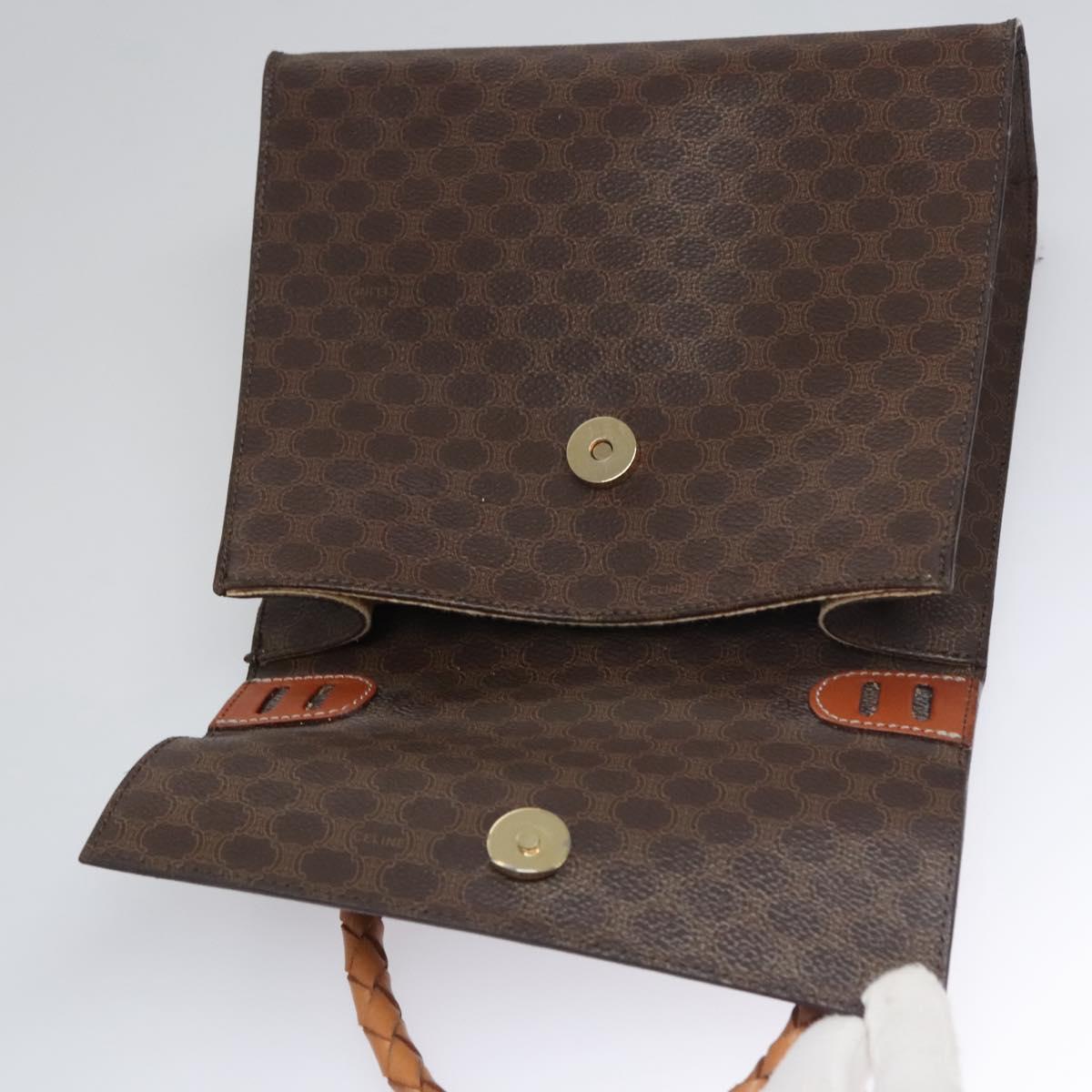 CELINE Macadam Canvas Hand Bag PVC Leather 2way Brown Auth EC148