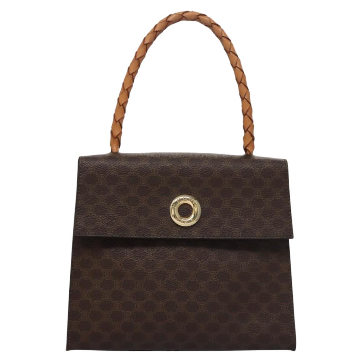 CELINE Macadam Canvas Hand Bag PVC Leather 2way Brown Auth EC148