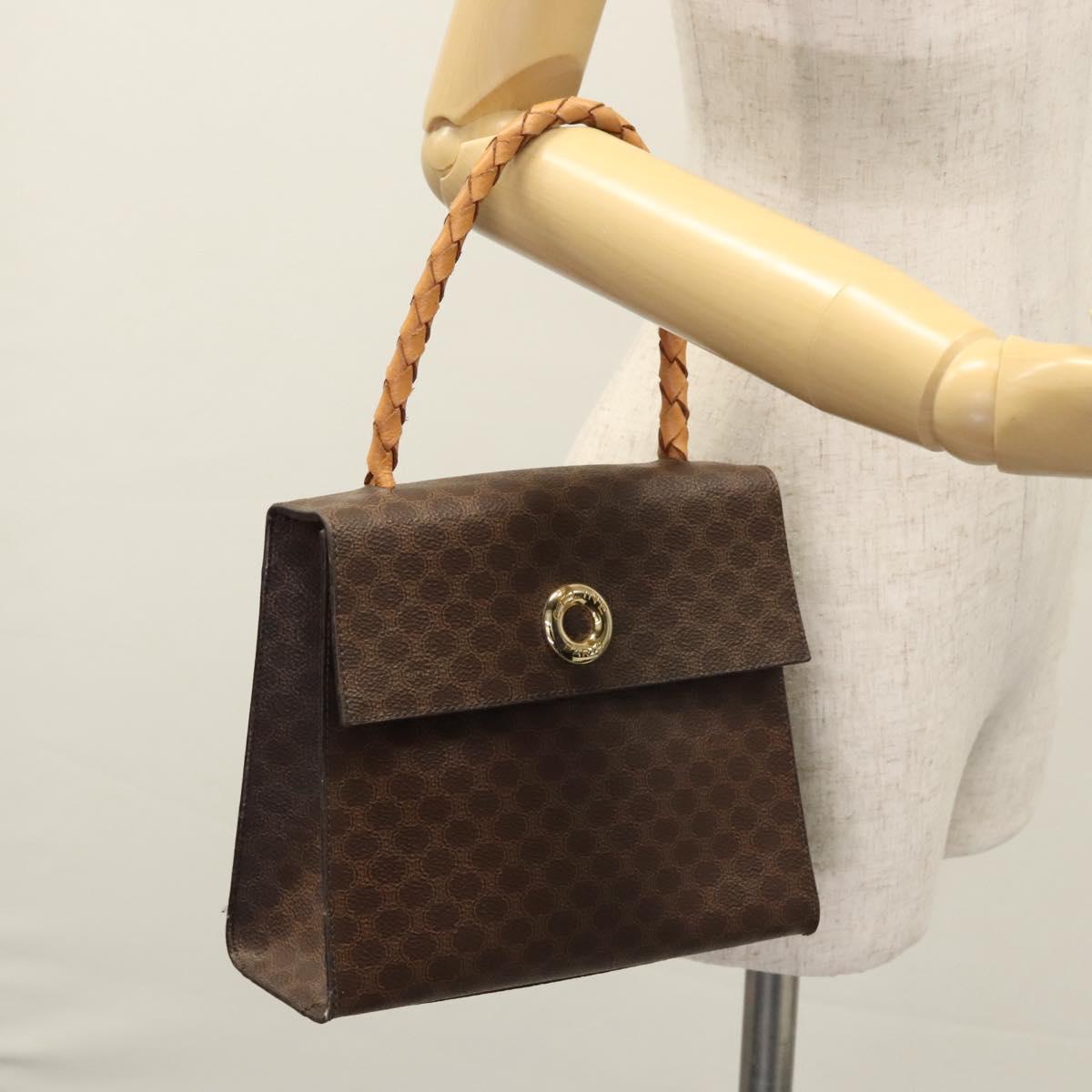 CELINE Macadam Canvas Hand Bag PVC Leather 2way Brown Auth EC148