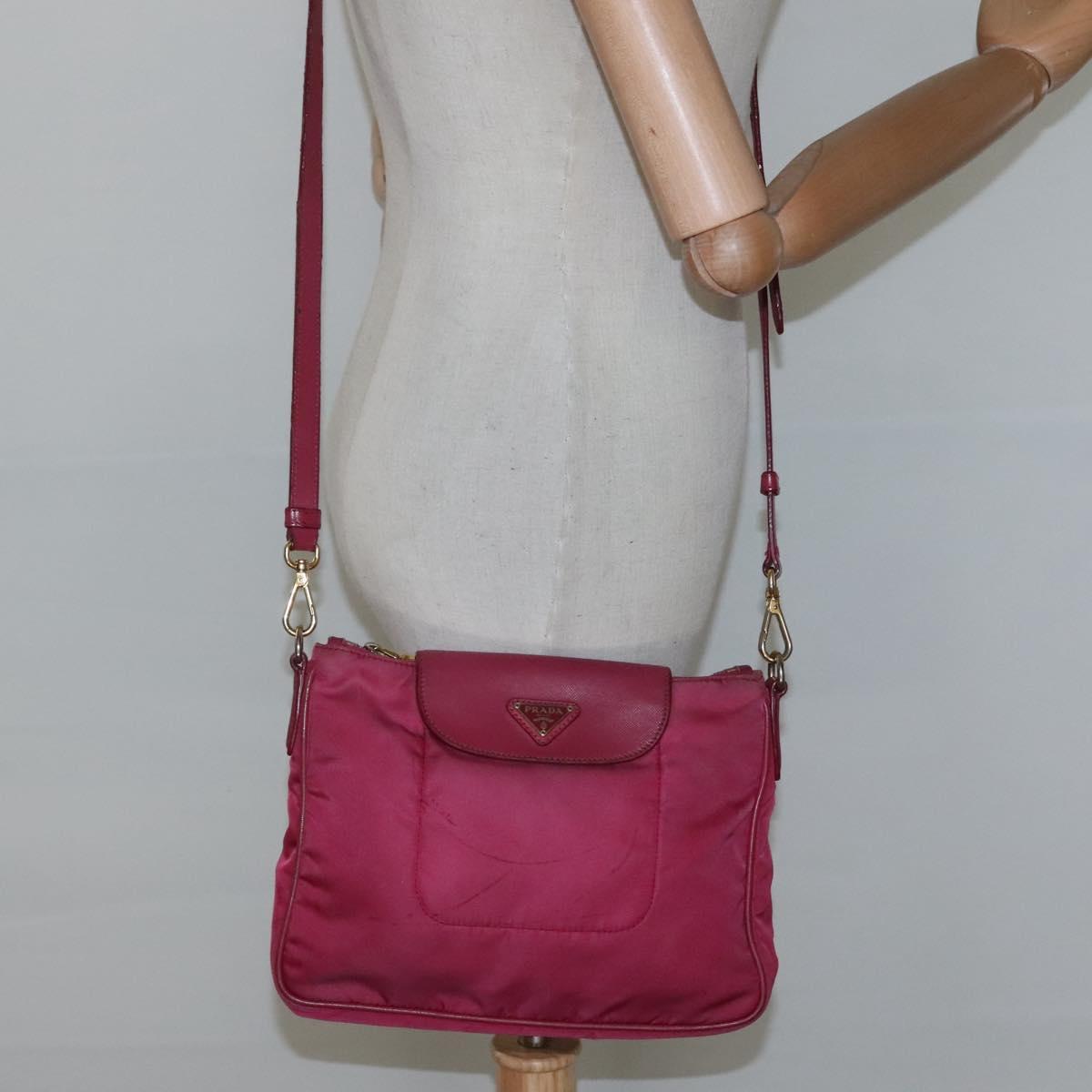 PRADA Shoulder Bag Nylon Pink Gold Auth EC191