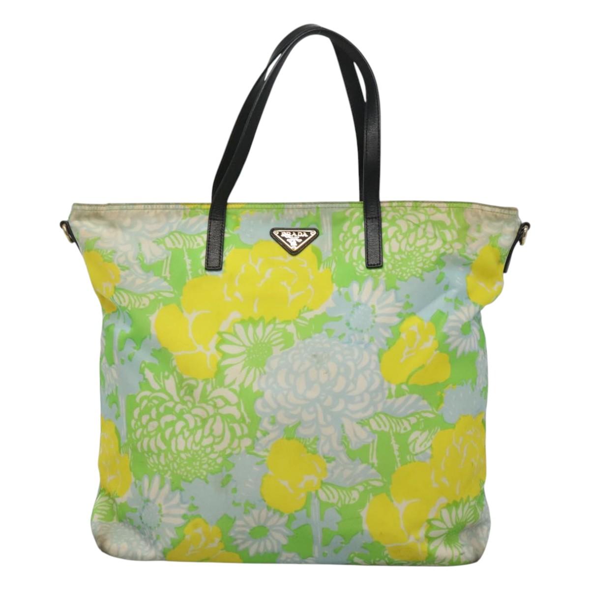 PRADA Tote Bag Nylon Yellow Gold Auth EC197