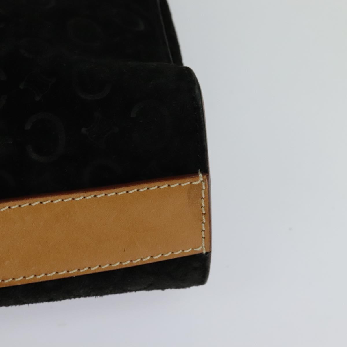 CELINE C Macadam Canvas Shoulder Bag Suede Black Auth EC226