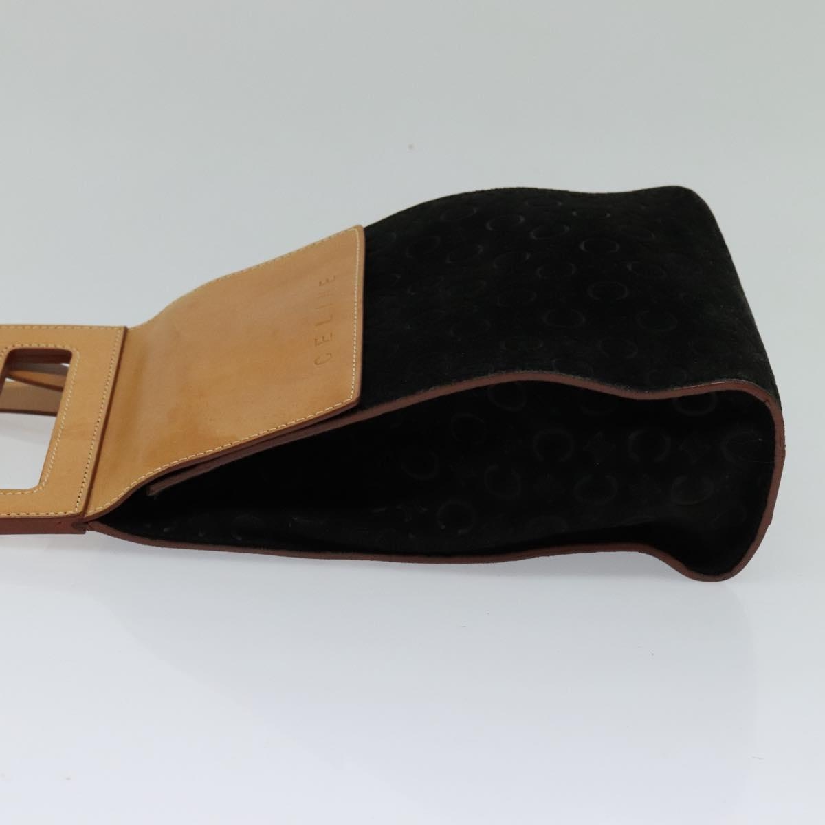 CELINE C Macadam Canvas Shoulder Bag Suede Black Auth EC226