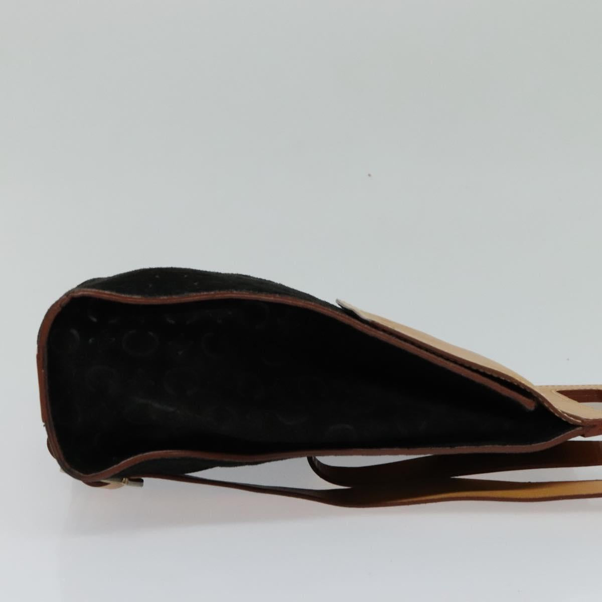 CELINE C Macadam Canvas Shoulder Bag Suede Black Auth EC226