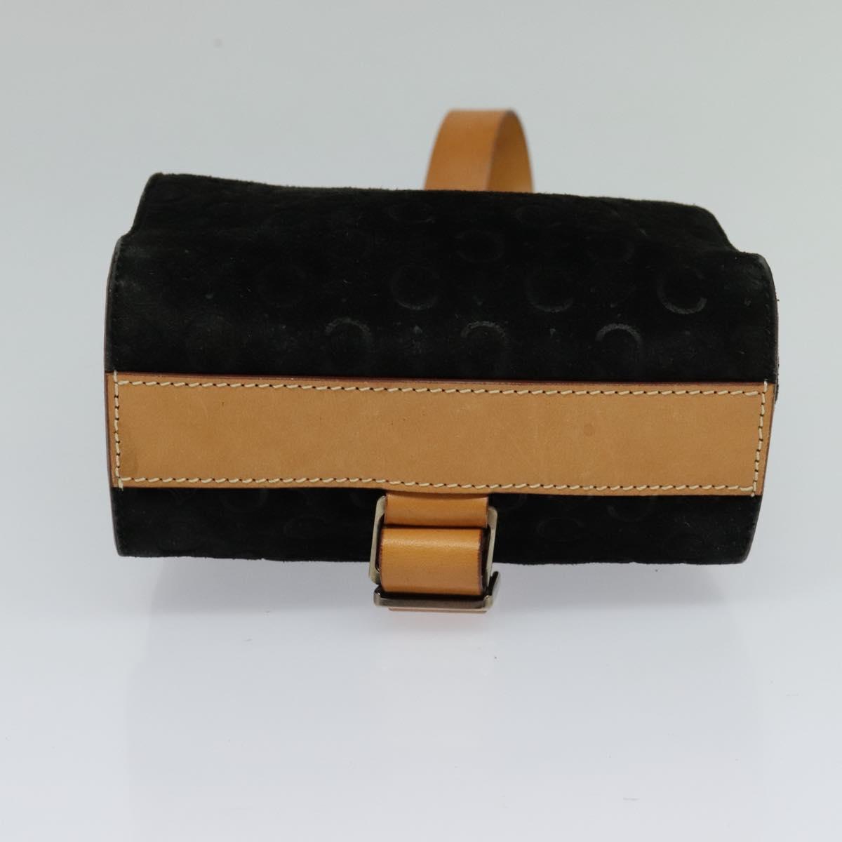 CELINE C Macadam Canvas Shoulder Bag Suede Black Auth EC226