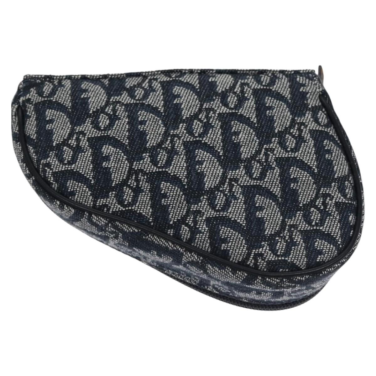 Christian Dior Trotter Canvas Saddle Pouch Navy Gold Auth EC240V