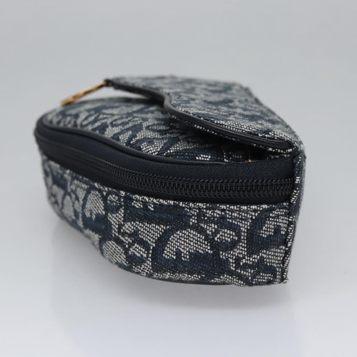 Christian Dior Trotter Canvas Saddle Pouch Navy Gold Auth EC240V