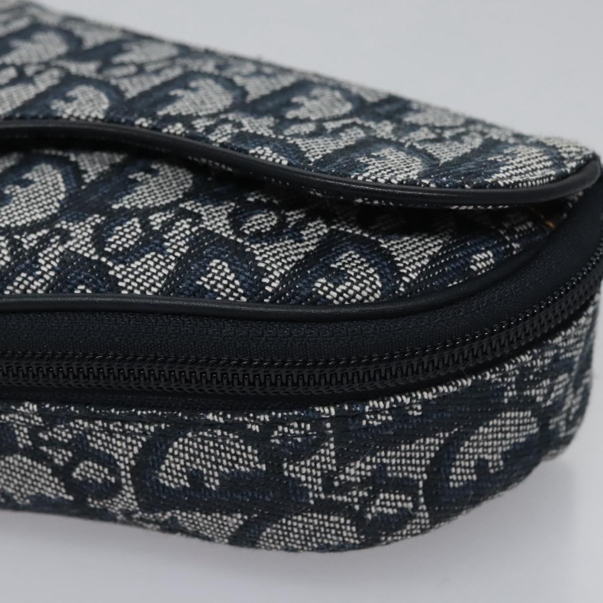 Christian Dior Trotter Canvas Saddle Pouch Navy Gold Auth EC240V