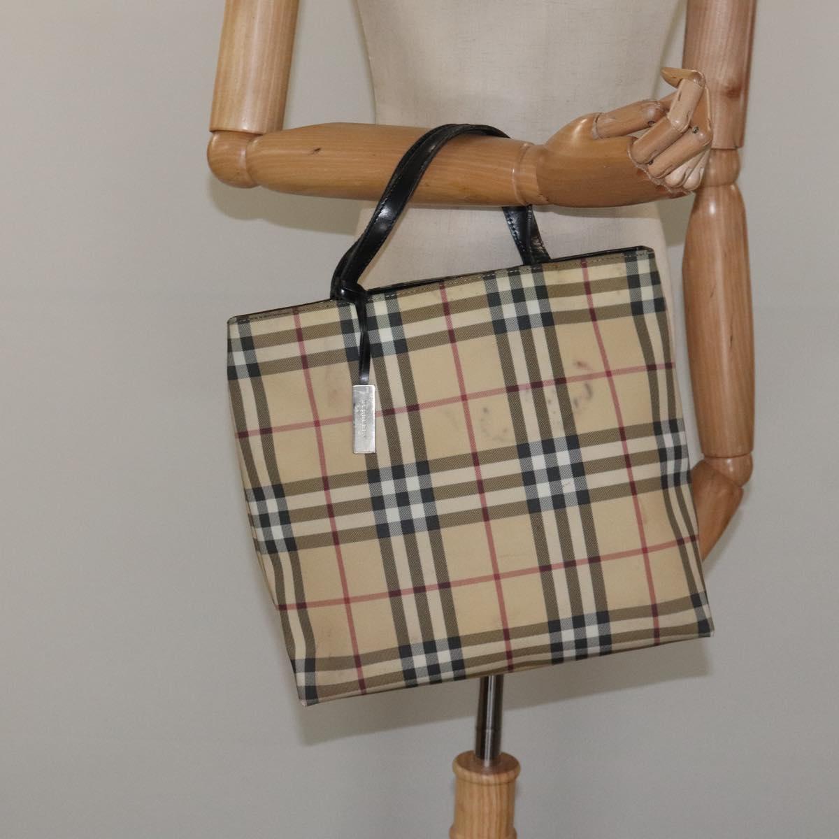 BURBERRY Nova Check Hand Bag PVC Beige Auth EC273