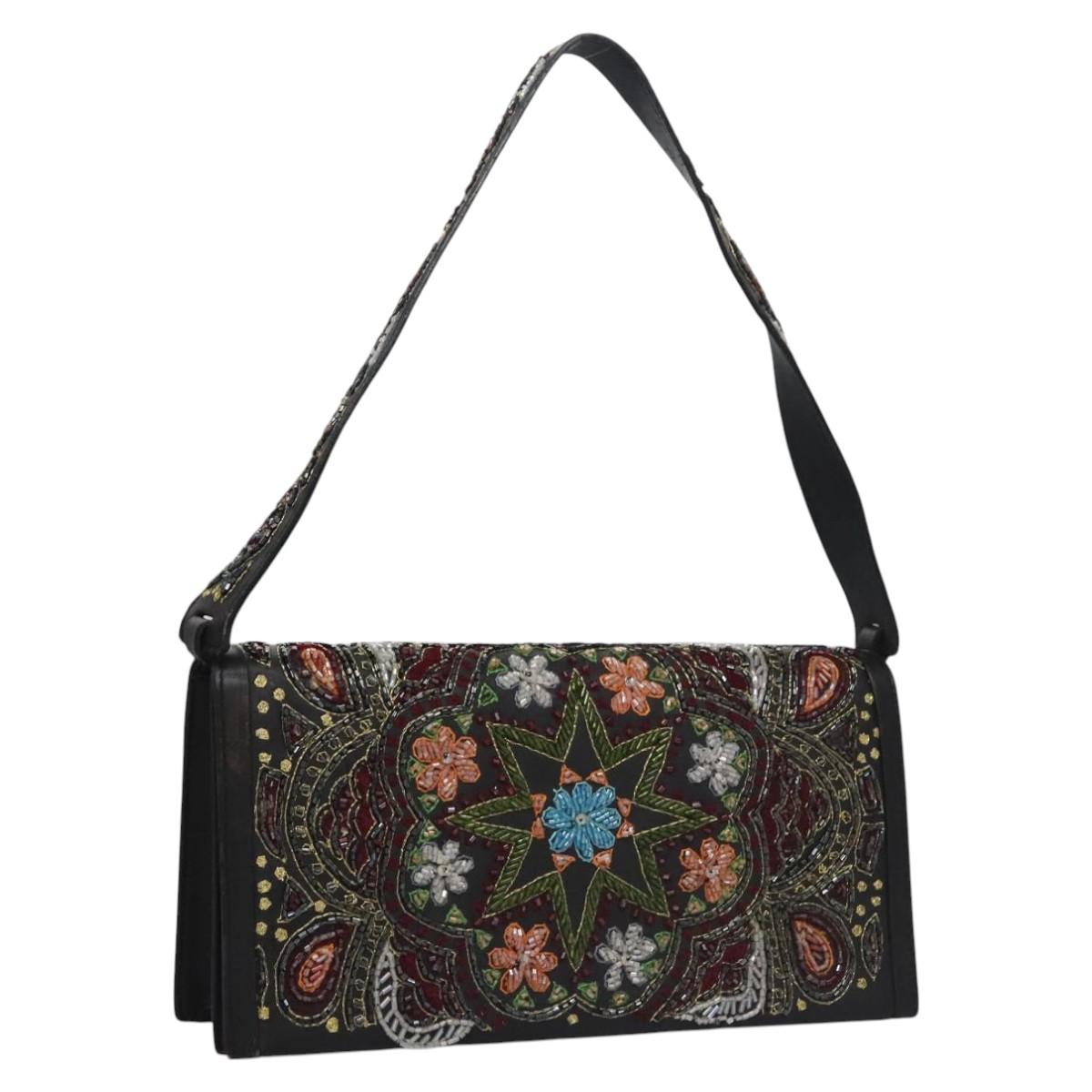 Salvatore Ferragamo Shoulder Bag beads Black Auth EC288V