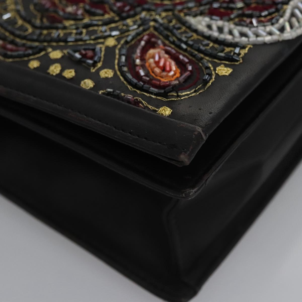 Salvatore Ferragamo Shoulder Bag beads Black Auth EC288V