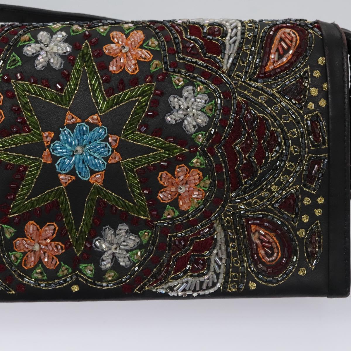 Salvatore Ferragamo Shoulder Bag beads Black Auth EC288V