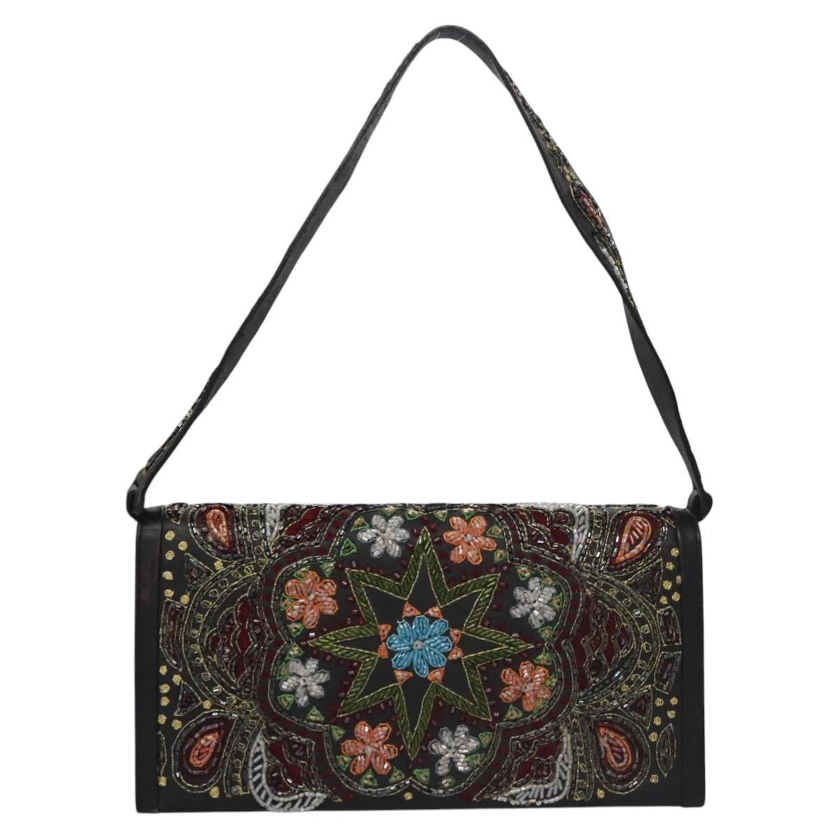 Salvatore Ferragamo Shoulder Bag beads Black Auth EC288V