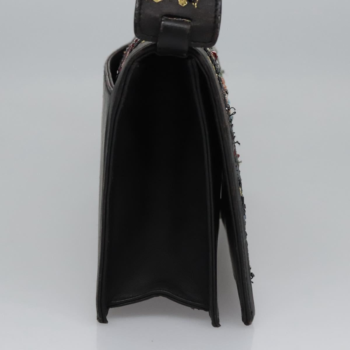 Salvatore Ferragamo Shoulder Bag beads Black Auth EC288V