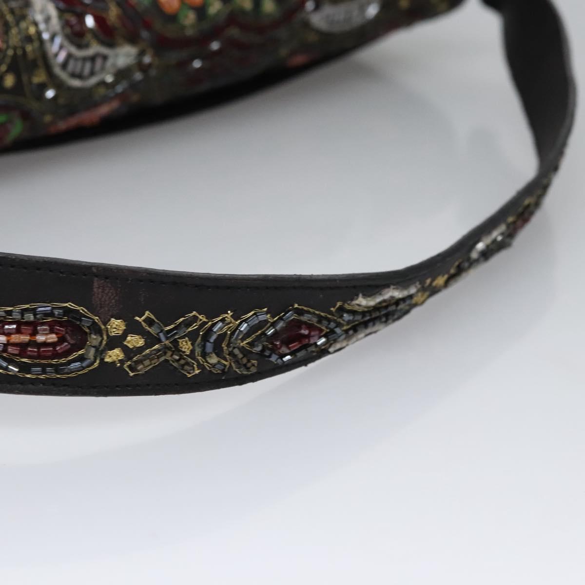 Salvatore Ferragamo Shoulder Bag beads Black Auth EC288V