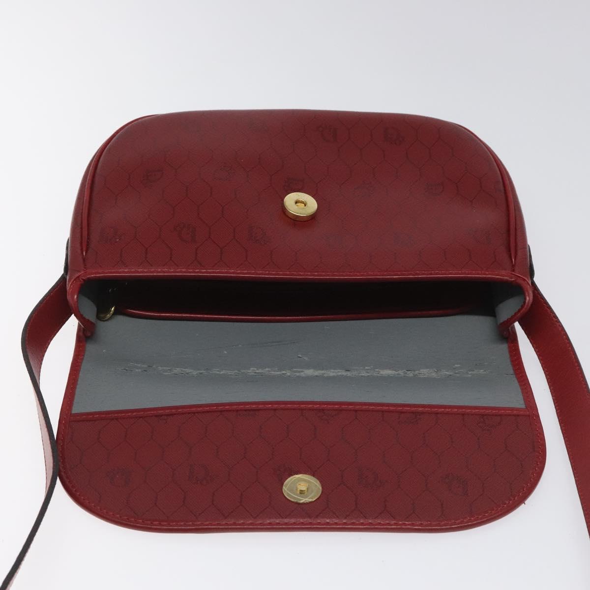 Christian Dior Honeycomb Canvas Shoulder Bag PVC Leather Red Gold Auth EC300