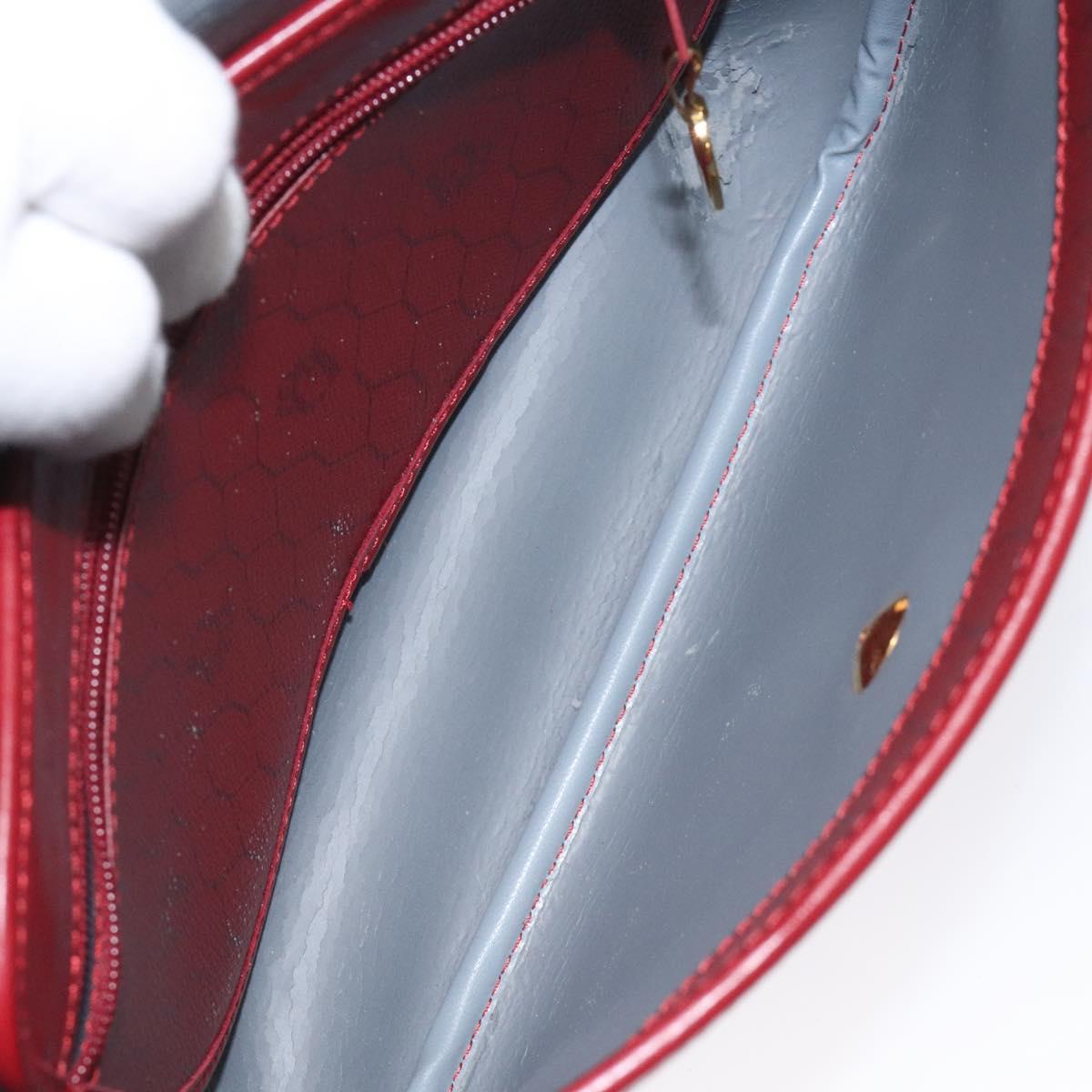 Christian Dior Honeycomb Canvas Shoulder Bag PVC Leather Red Gold Auth EC300