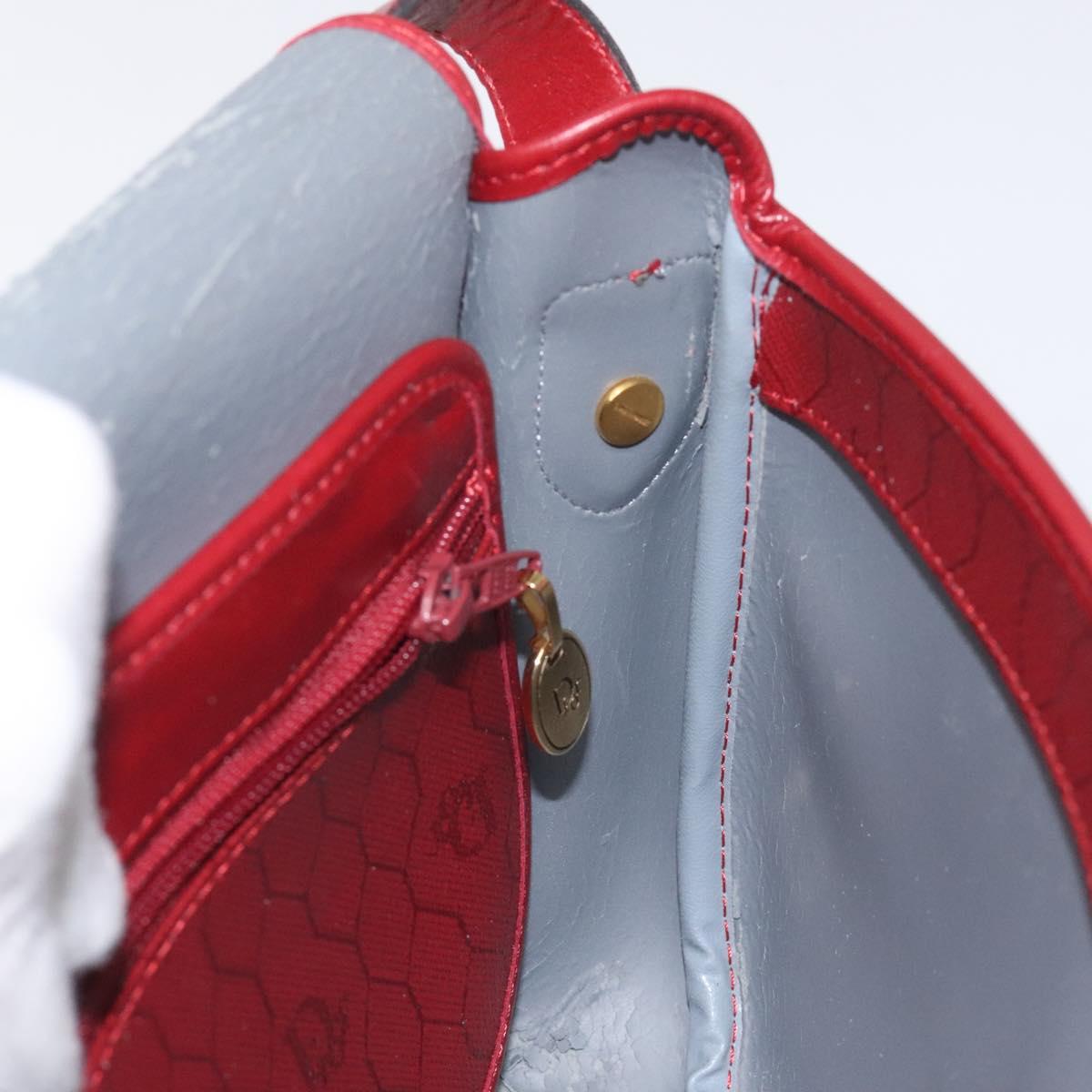 Christian Dior Honeycomb Canvas Shoulder Bag PVC Leather Red Gold Auth EC300