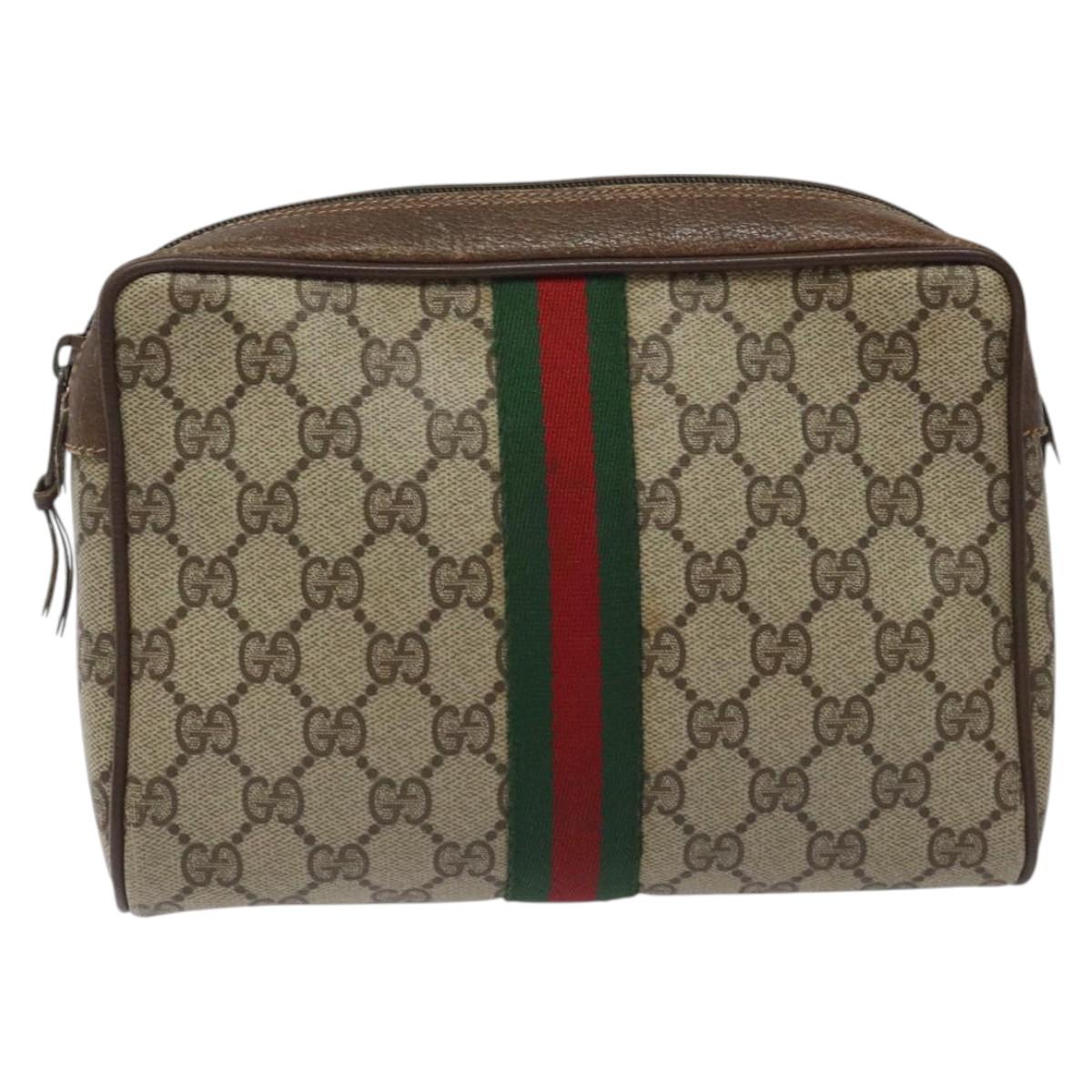 GUCCI GG Supreme Web Sherry Line Clutch Bag PVC Beige 156 01 012 Auth EC317