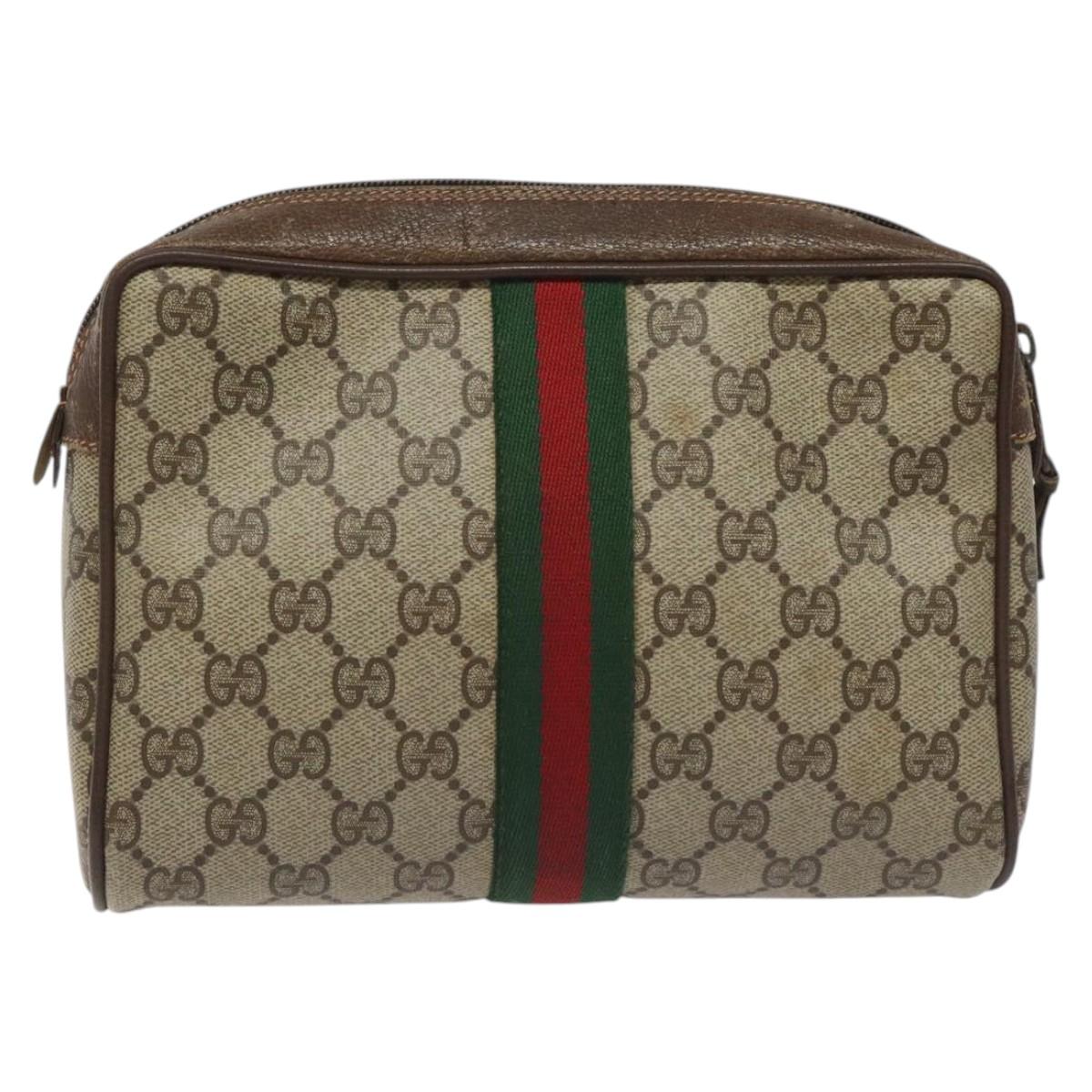 GUCCI GG Supreme Web Sherry Line Clutch Bag PVC Beige 156 01 012 Auth EC317