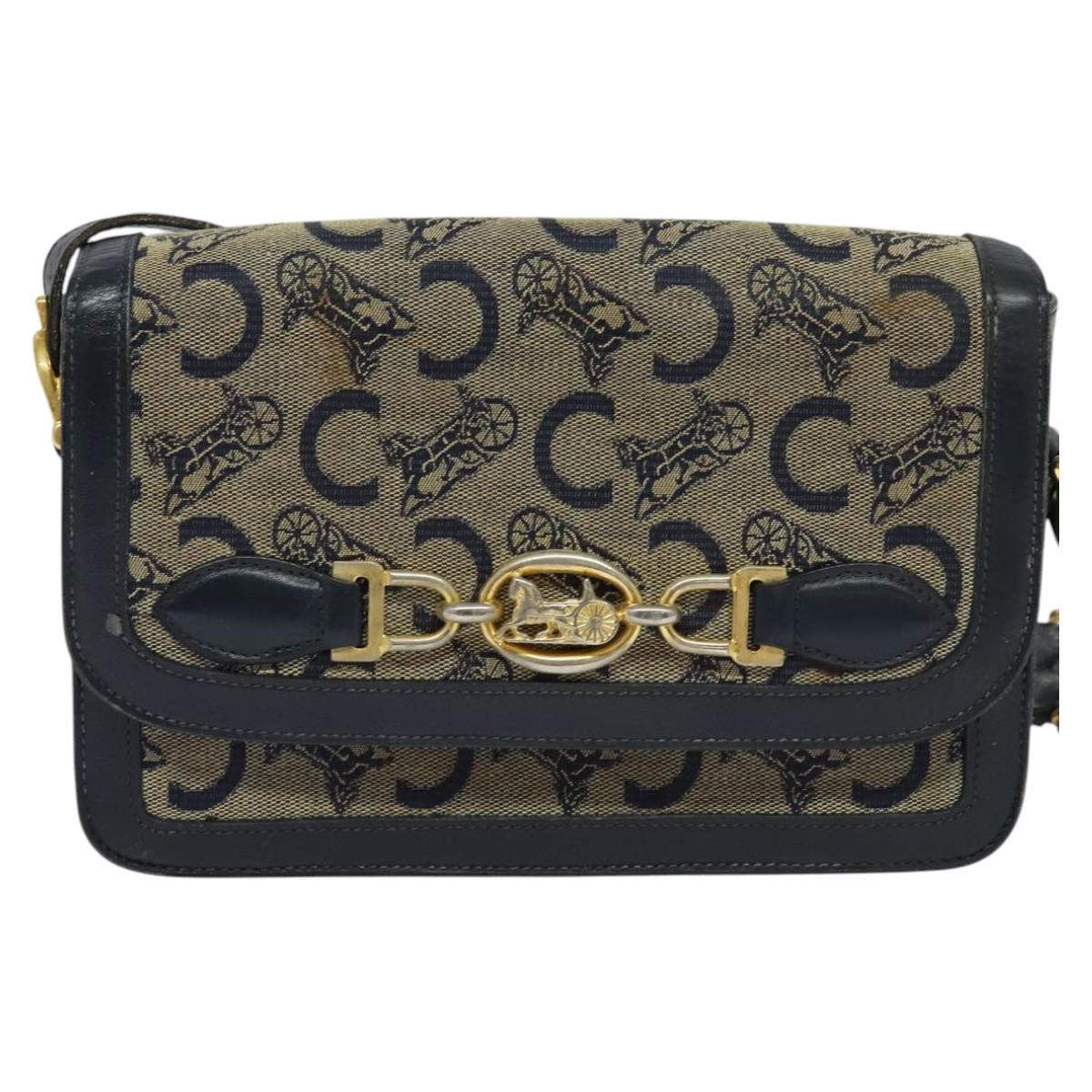 CELINE C Sulky Shoulder Bag Canvas Navy Auth EC321