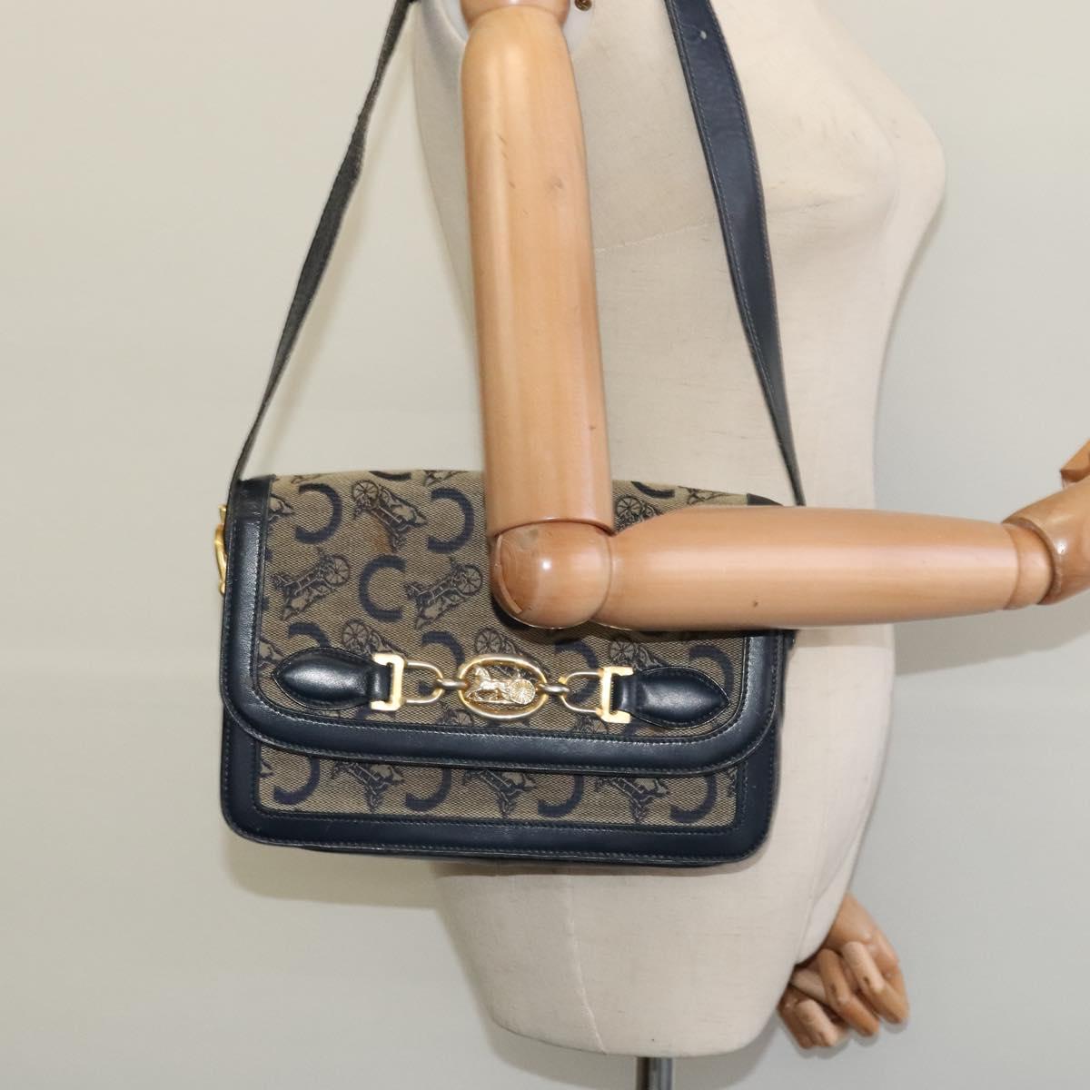 CELINE C Sulky Shoulder Bag Canvas Navy Auth EC321