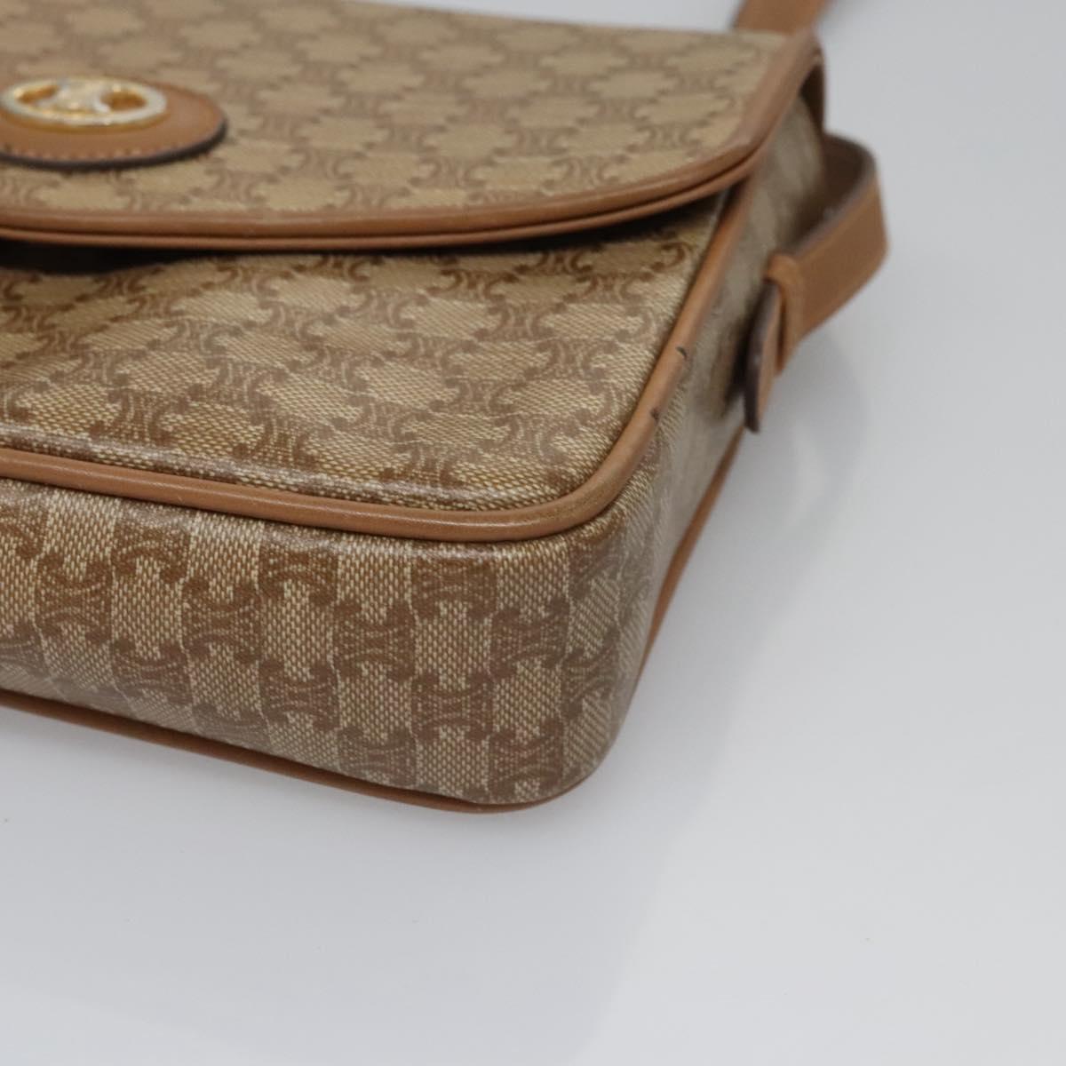 CELINE Macadam Canvas Shoulder Bag Beige Gold Auth EC329