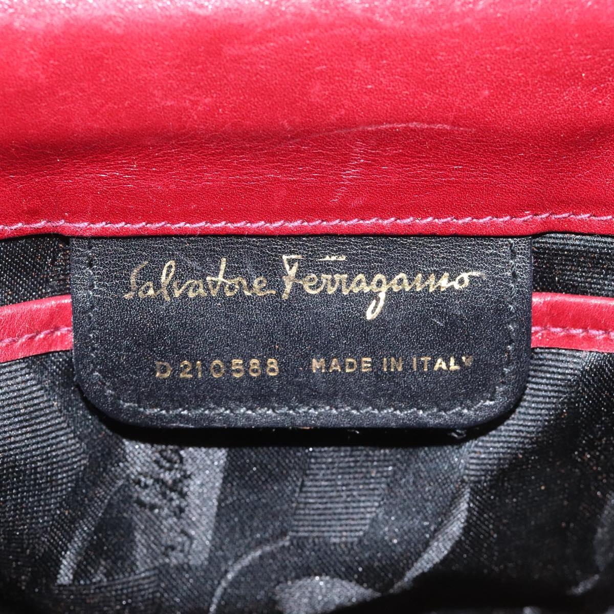 Salvatore Ferragamo Shoulder Bag Leather Red Gold Auth EC330