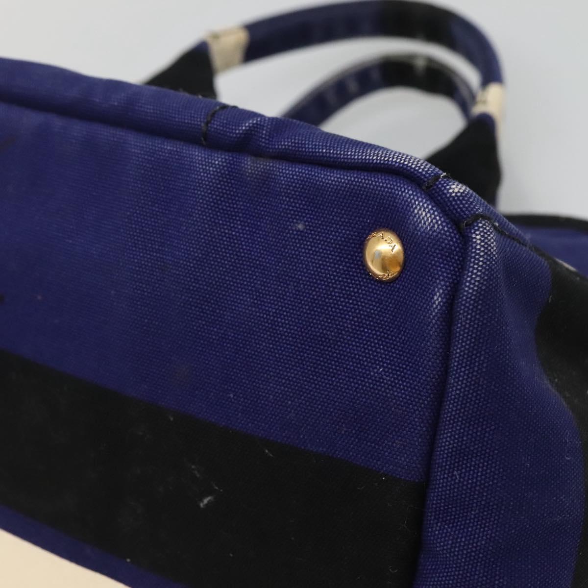 PRADA Canapa GM Hand Bag Canvas Blue Gold Auth EC334