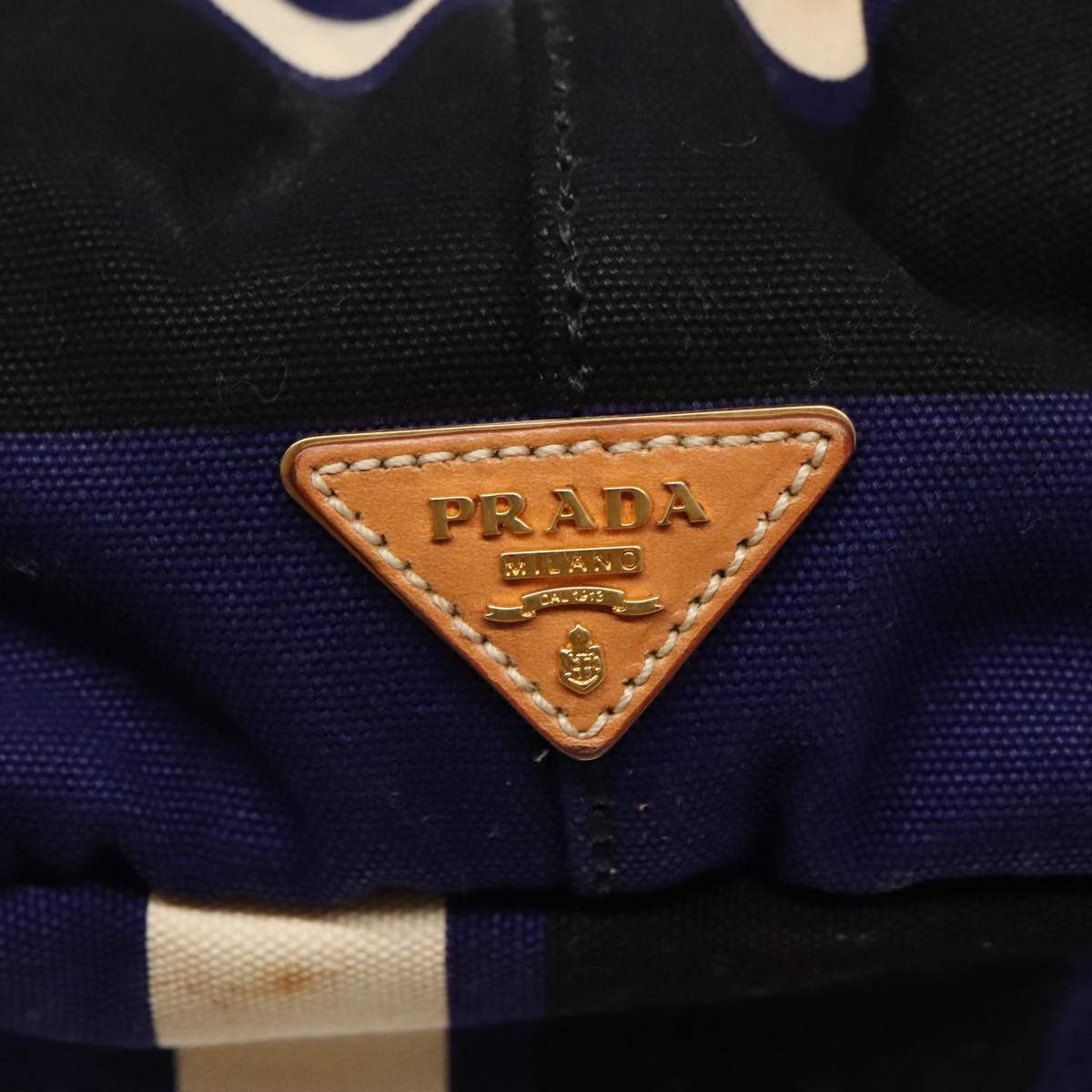 PRADA Canapa GM Hand Bag Canvas Blue Gold Auth EC334