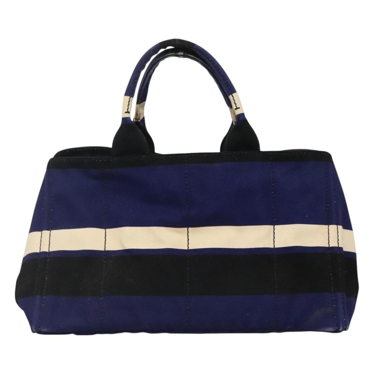 PRADA Canapa GM Hand Bag Canvas Blue Gold Auth EC334