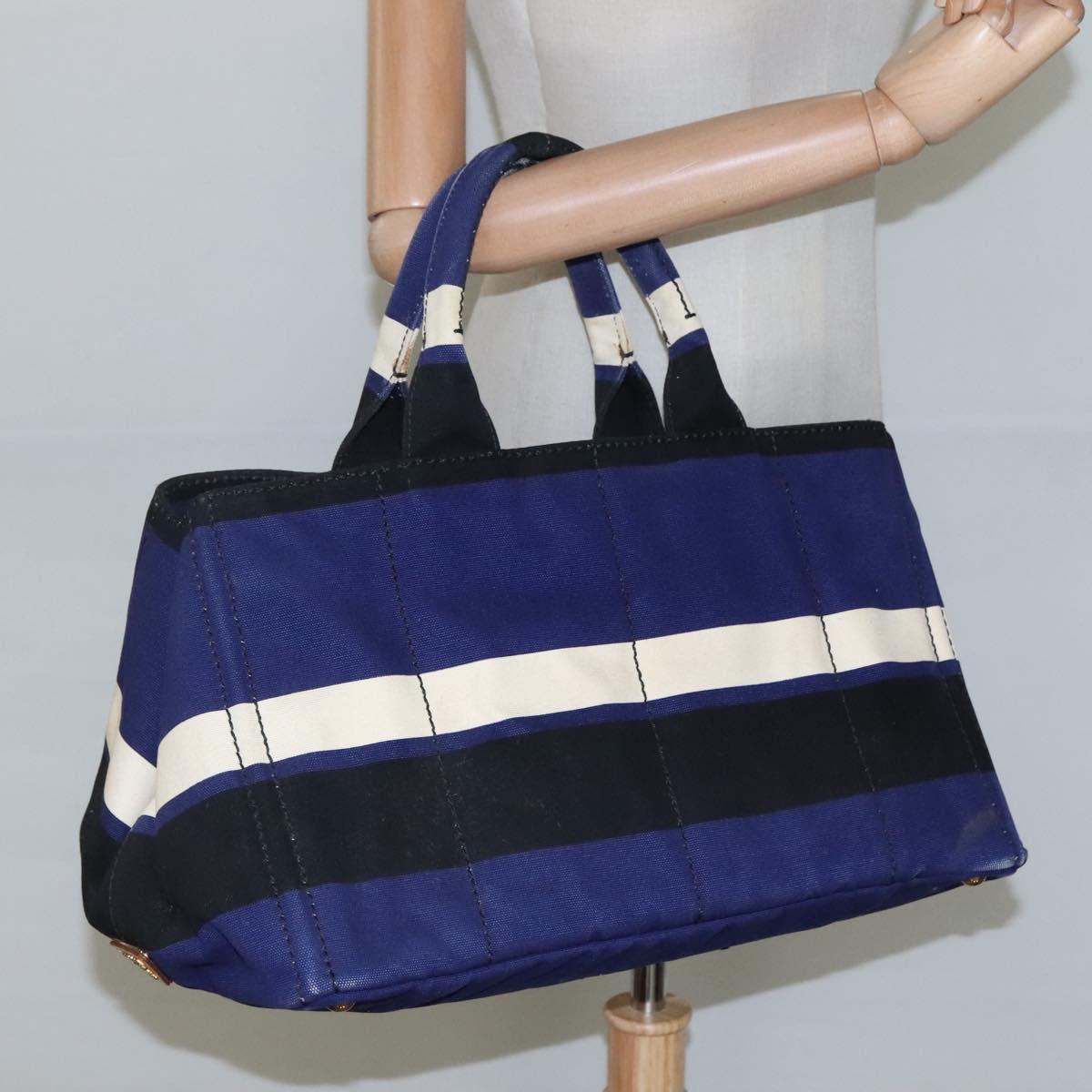 PRADA Canapa GM Hand Bag Canvas Blue Gold Auth EC334