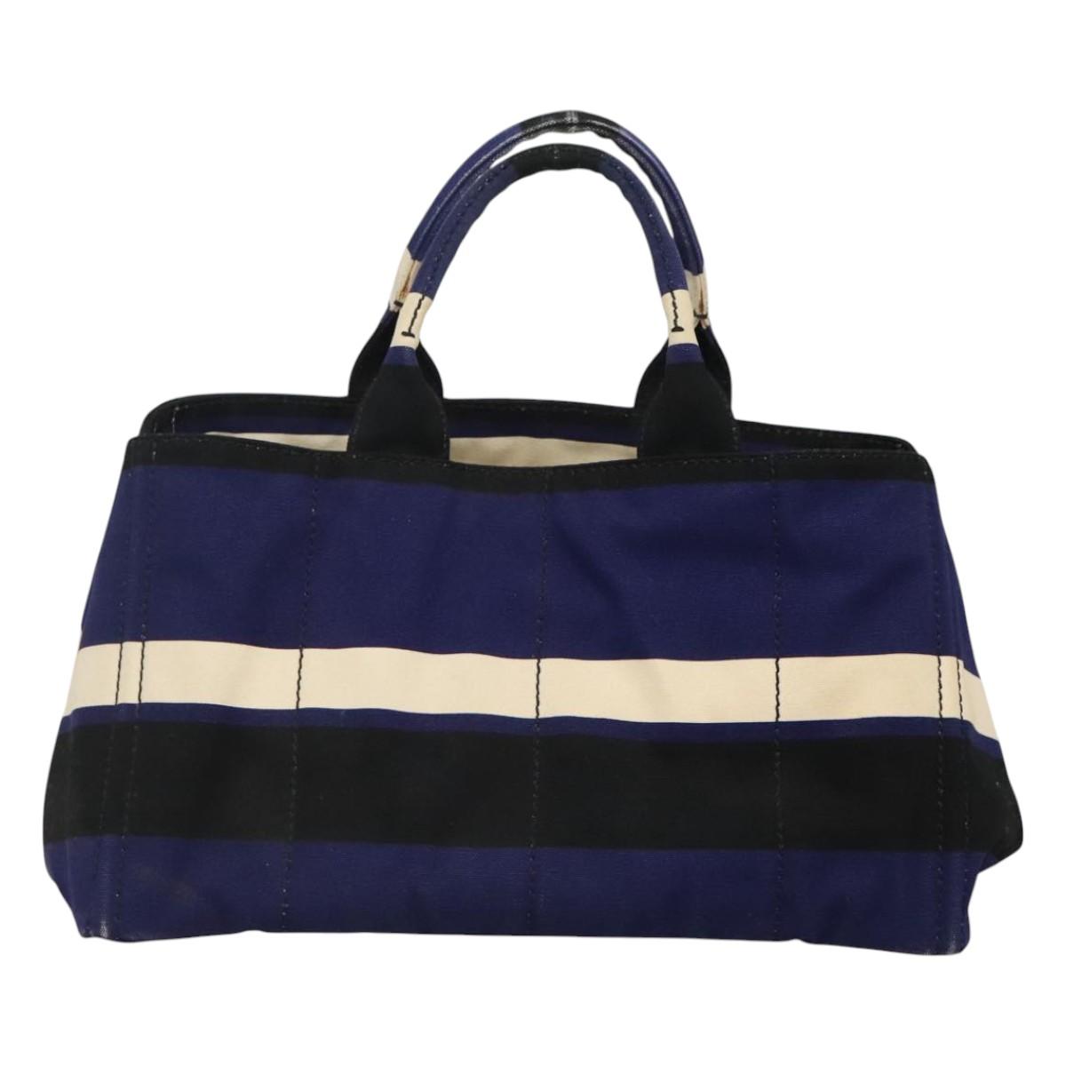 PRADA Canapa GM Hand Bag Canvas Blue Gold Auth EC334