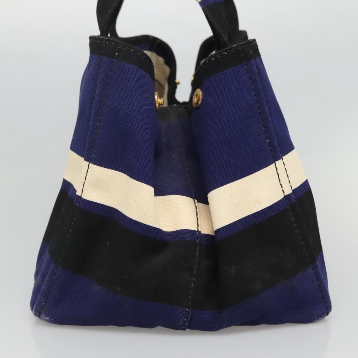PRADA Canapa GM Hand Bag Canvas Blue Gold Auth EC334