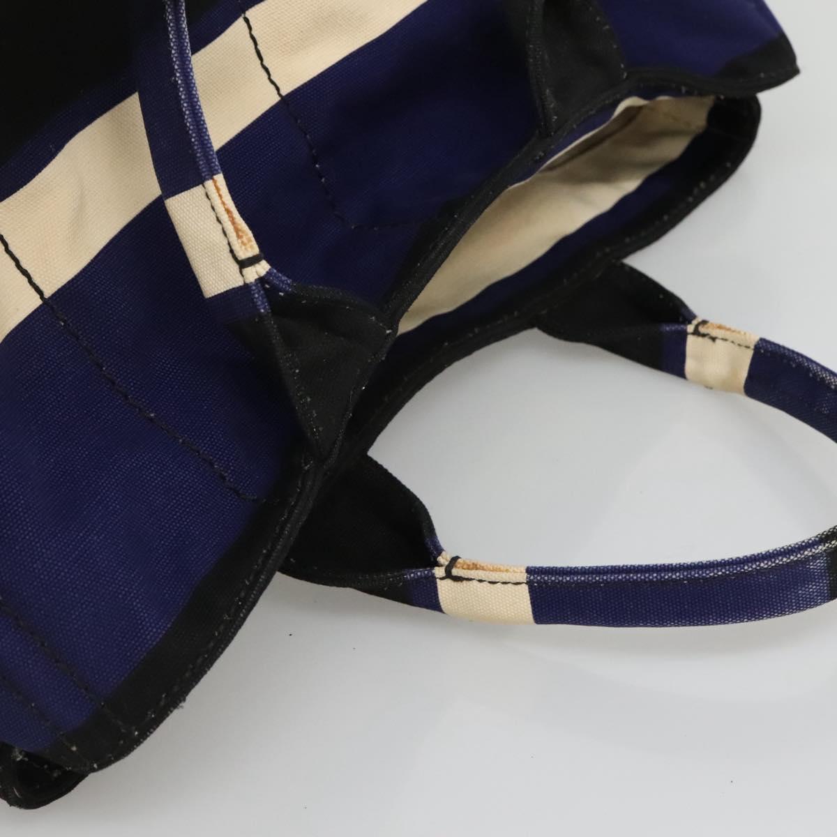 PRADA Canapa GM Hand Bag Canvas Blue Gold Auth EC334