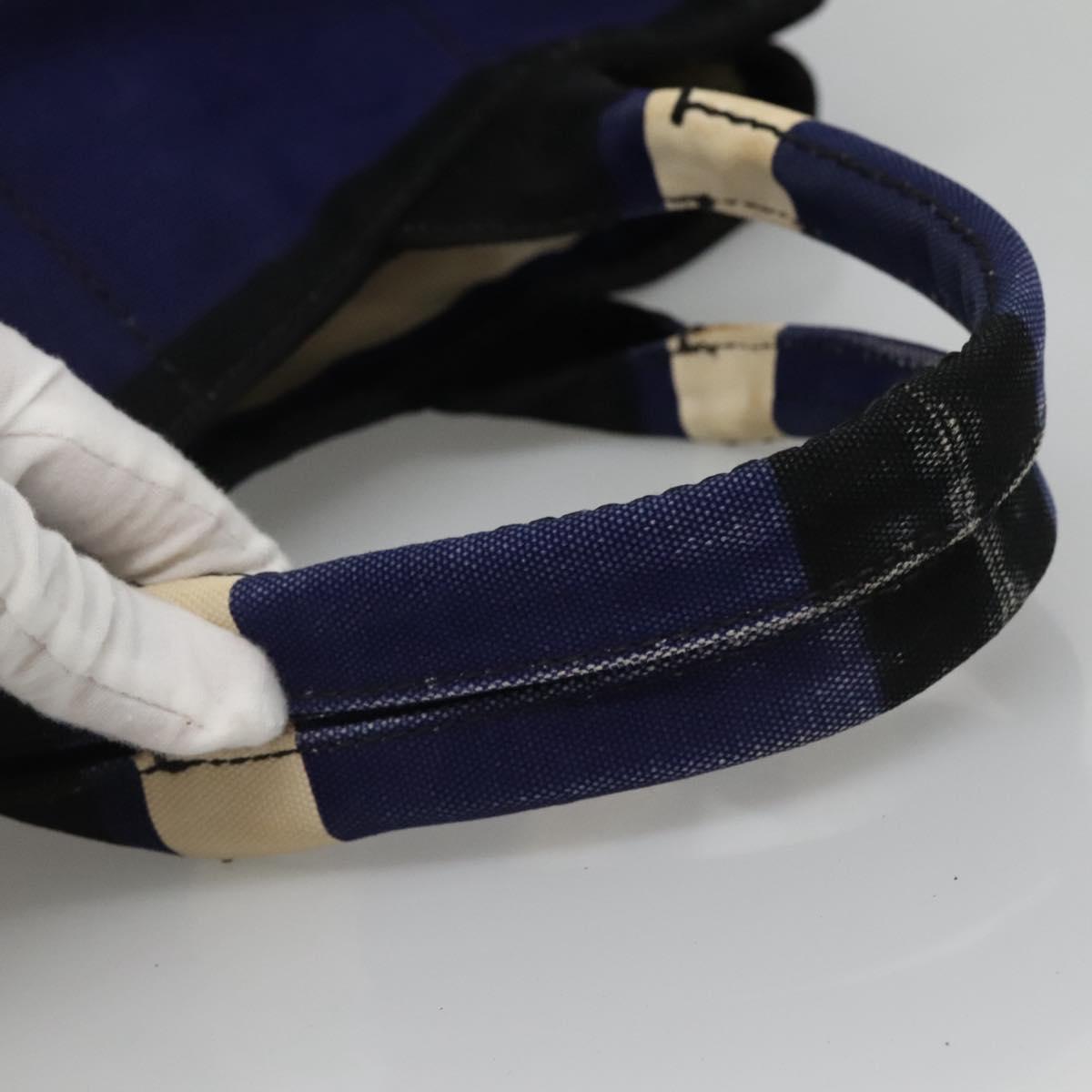 PRADA Canapa GM Hand Bag Canvas Blue Gold Auth EC334