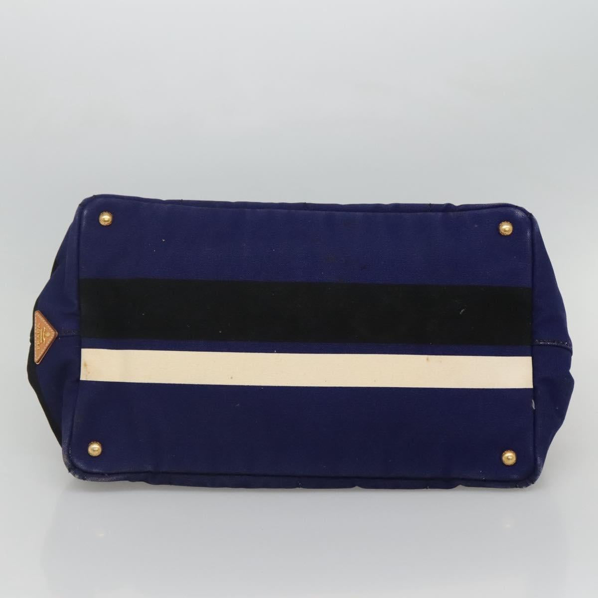 PRADA Canapa GM Hand Bag Canvas Blue Gold Auth EC334