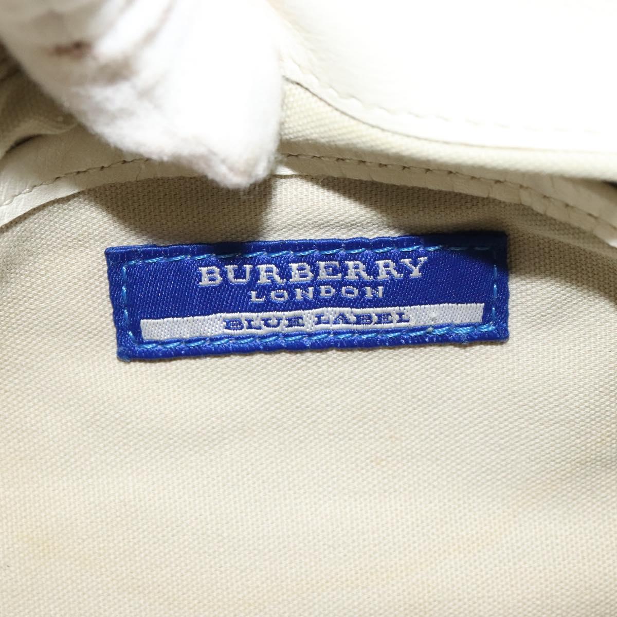 BURBERRY Nova Check Blue Label Bag Canvas Leather White Silver Auth EC349