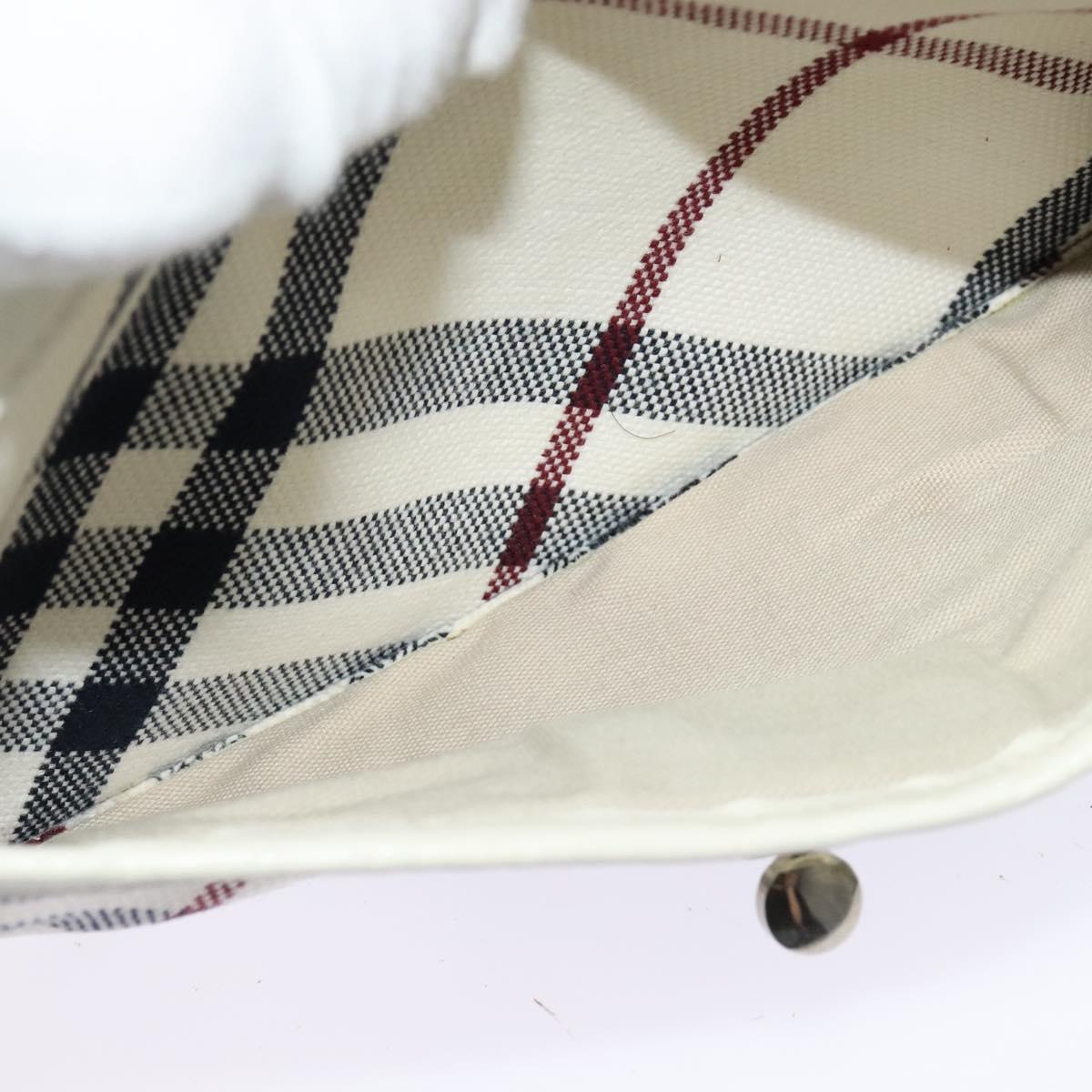 BURBERRY Nova Check Blue Label Bag Canvas Leather White Silver Auth EC349