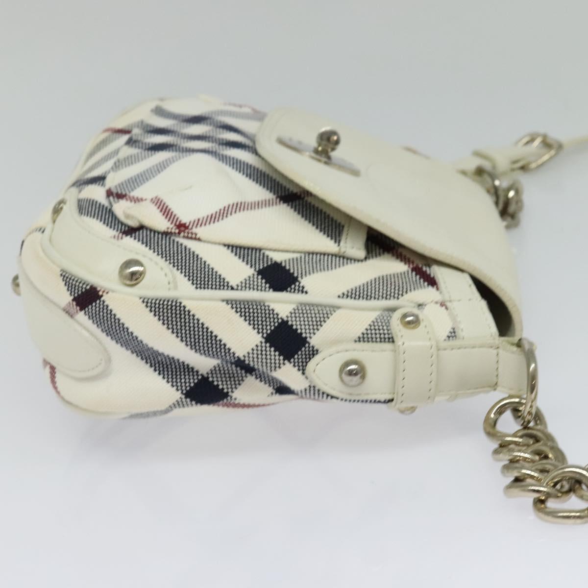 BURBERRY Nova Check Blue Label Bag Canvas Leather White Silver Auth EC349