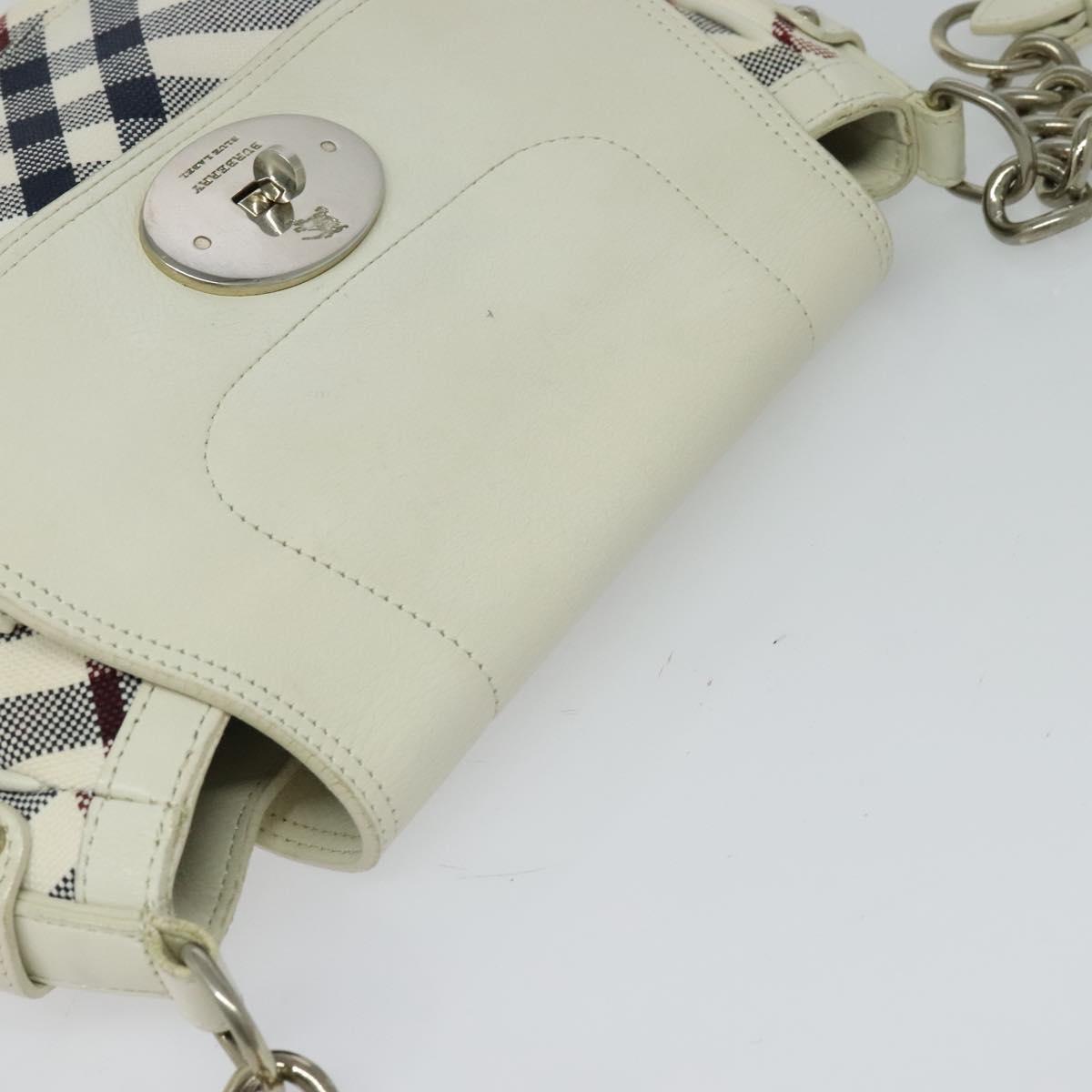 BURBERRY Nova Check Blue Label Bag Canvas Leather White Silver Auth EC349