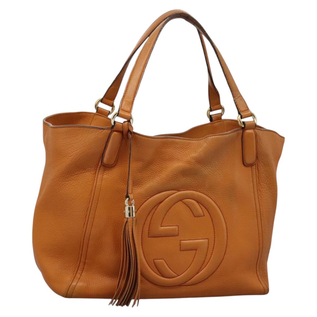 GUCCI Soho Hand Bag Leather Orange Gold 282309 Auth EC355