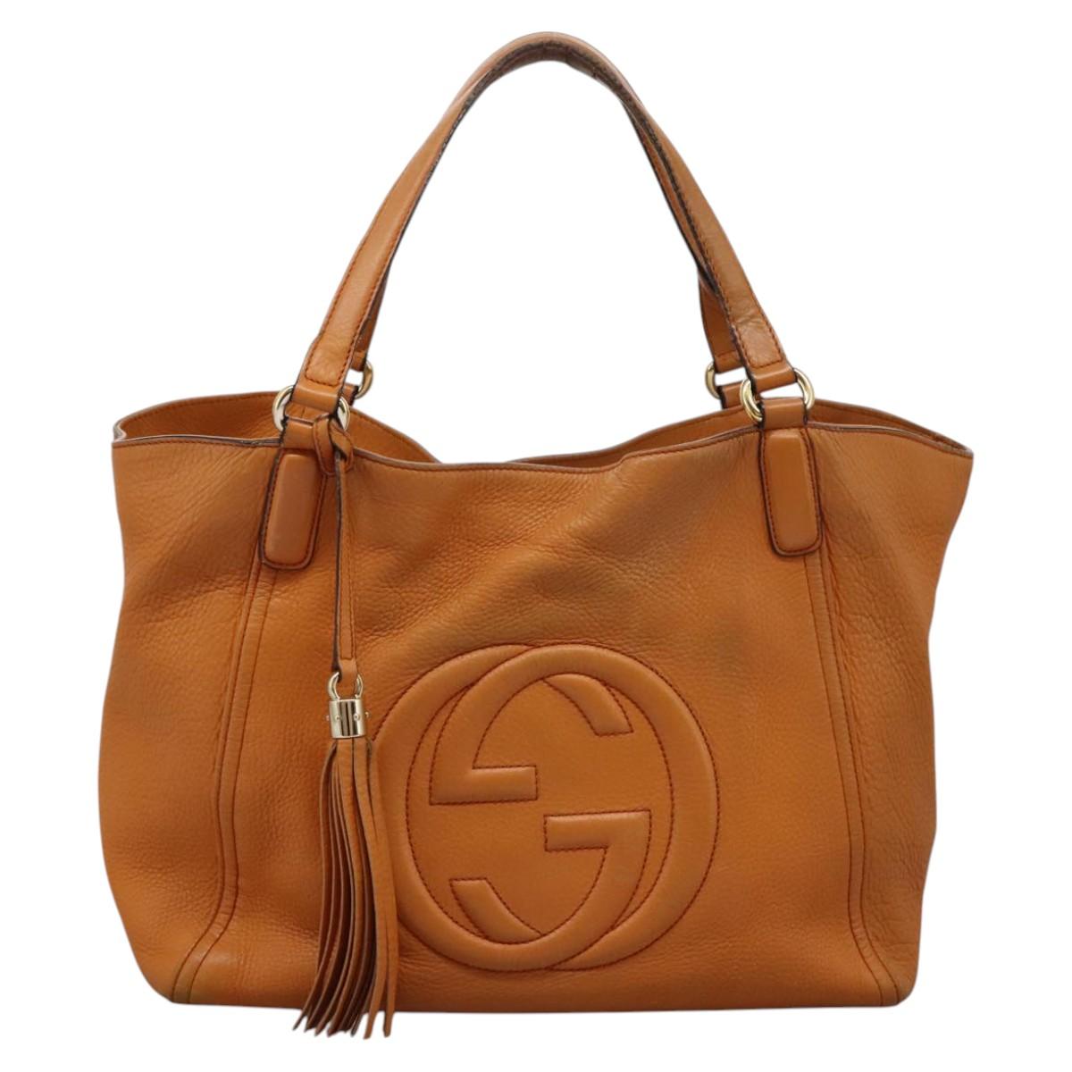GUCCI Soho Hand Bag Leather Orange Gold 282309 Auth EC355