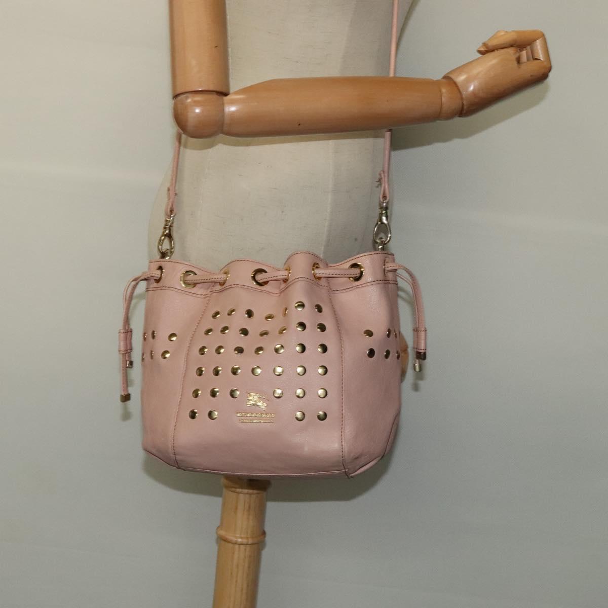 BURBERRY Blue Label Shoulder Bag Leather Gold Pink Auth EC376