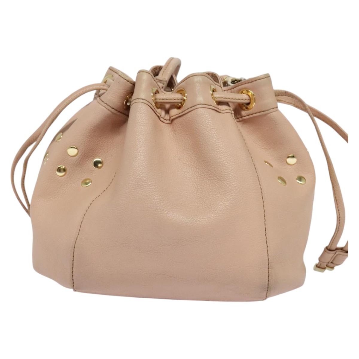 BURBERRY Blue Label Shoulder Bag Leather Gold Pink Auth EC376