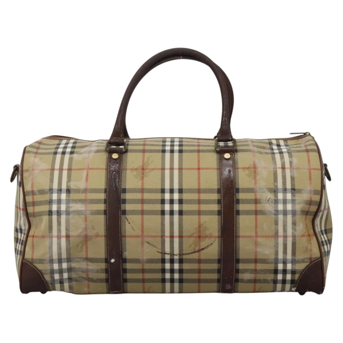 Burberrys Nova Check Boston Bag PVC 2way Beige Auth EC382
