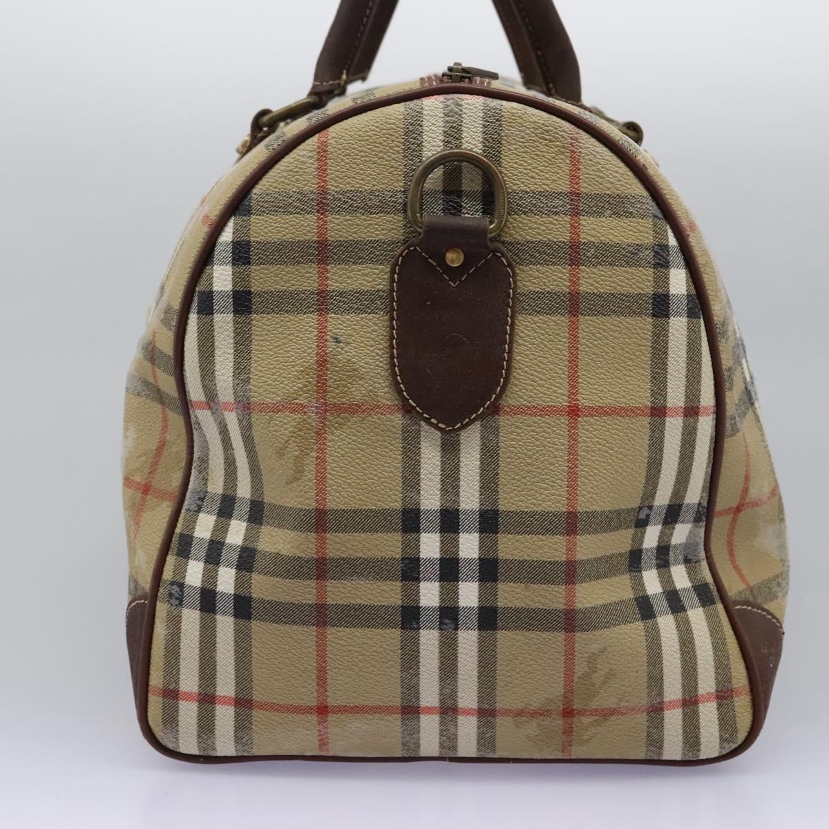 Burberrys Nova Check Boston Bag PVC 2way Beige Auth EC382